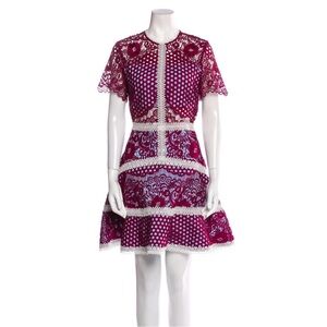 Alexis burgundy & blue lace mesh dress small